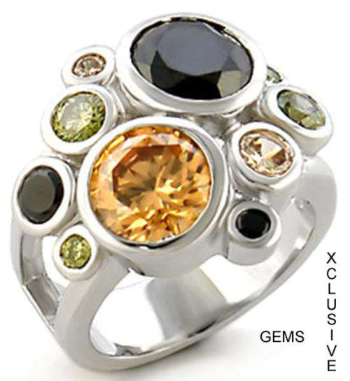* LOCALLY IN STOCK* 18K WHITE GOLD PLATED MULTI COLOURED SIMULATED DIAMOND LADIES RING